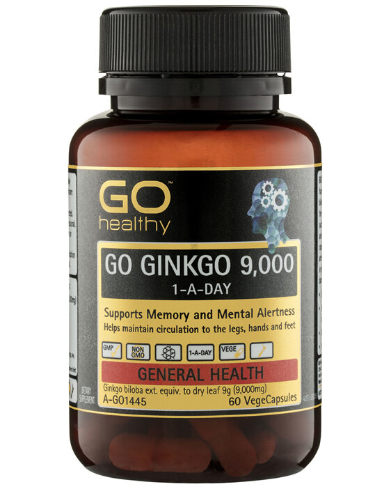 GO Healthy GO Ginkgo 9,000 1-A-Day VegeCapsules 60 Pack