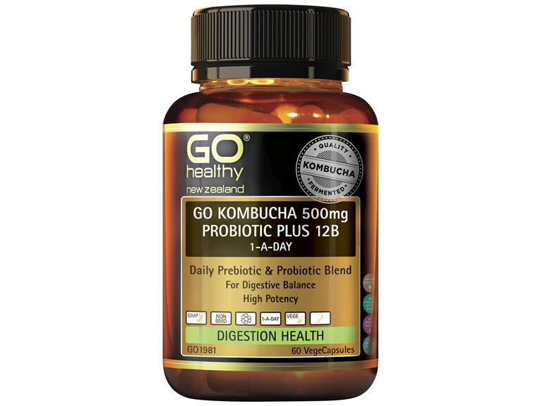 GO Healthy GO Kombucha 500mg Probiotic Plus 12B 60 VCaps