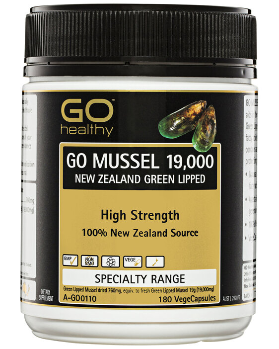 GO Healthy GO Mussel 19,000 New Zealand Green Lipped VegeCapsules 180 Pack