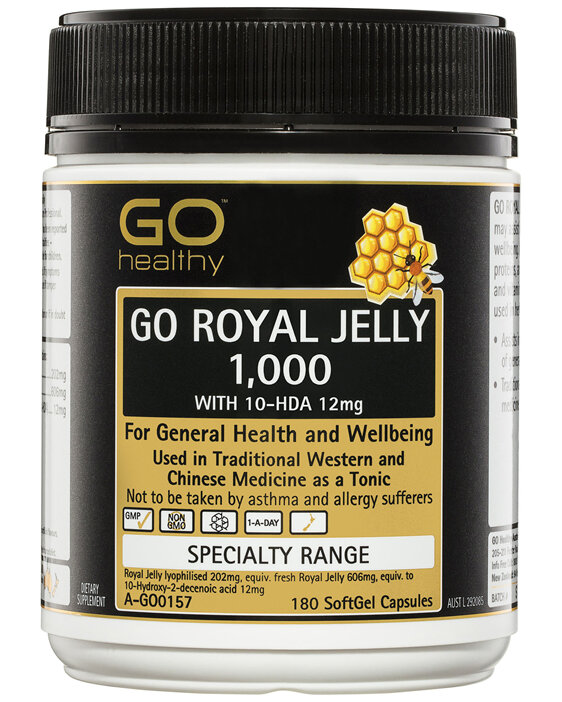 GO Healthy GO Royal Jelly 1,000 with 10-HDA 12mg SoftGel Capsules 180 Pack