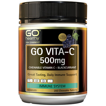 GO Healthy GO Vita-C 500mg (NZ Blackcurrant) 200 Chew Tabs