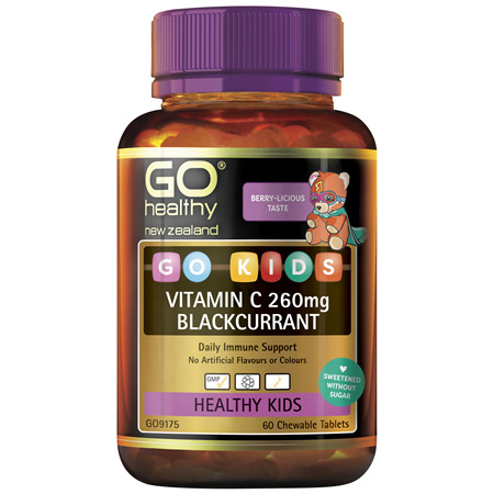 GO Kids Vitamin C 260mg Blackcurrant 60 Chew Tabs