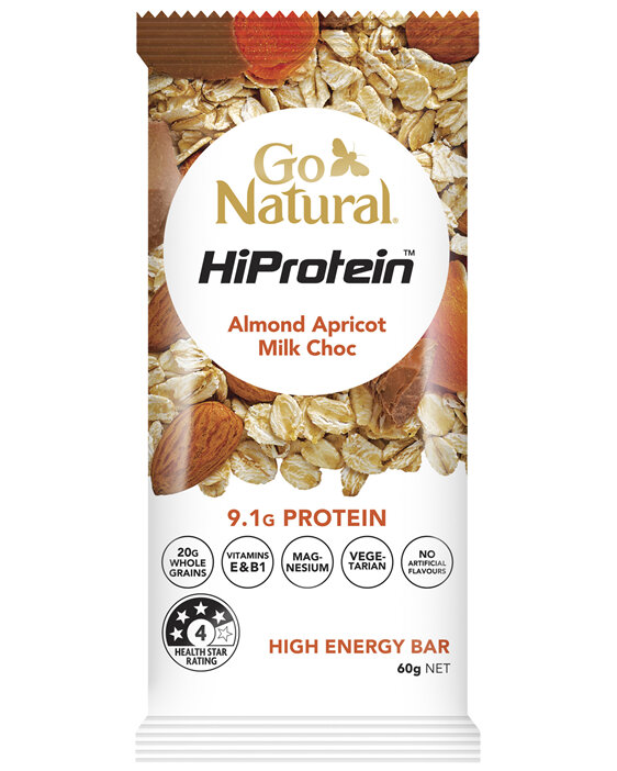 Go Natural HiProtein Energy Bar Almond Apricot Milk Choc 60g