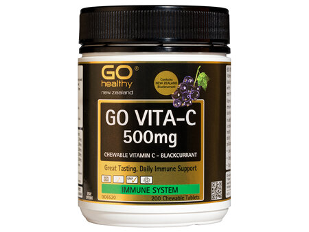 GO VITA-C 500mg - Chewable Vitamin C - Blackcurrant (200 C-tabs)