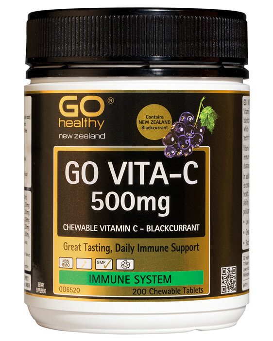 GO VITA-C 500mg - Chewable Vitamin C - Blackcurrant (200 C-tabs)