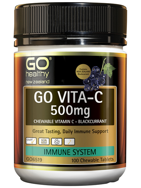 GO Vita-C 500mg (NZ Blackcurrant) 100 Chew Tabs
