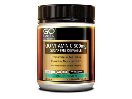 GO VITAMIN C 500mg SUGAR FREE CHEWABLE - Premium Low Acid Formula (200 C-tabs)
