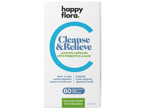 Happy Flora Cleanse & Relieve Laxative Capsules with Prebiotics & Aloe 60 pack