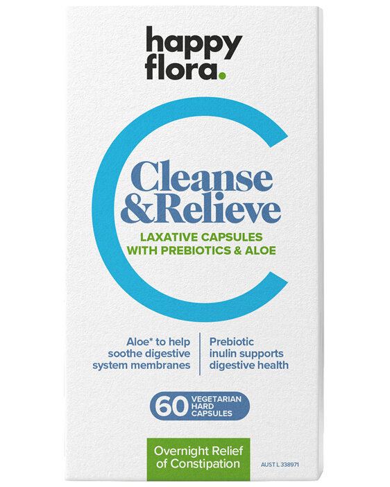 Happy Flora Cleanse & Relieve Laxative Capsules with Prebiotics & Aloe 60 pack