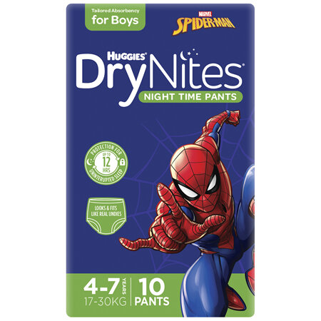 Huggies DryNites Night Time Pants for Boys 4-7 Years (17-30kg) 10 Pack