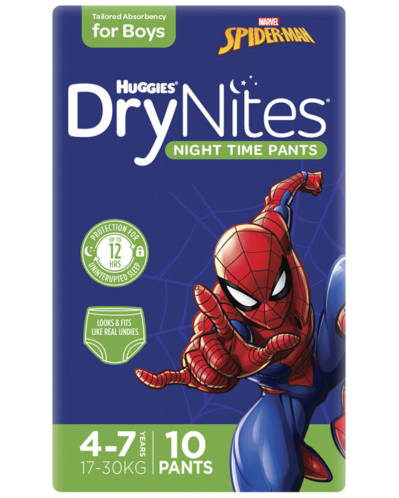 Huggies DryNites Night Time Pants for Boys 4-7 Years (17-30kg) 10 Pack
