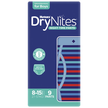 Huggies DryNites Night Time Pants for Boys 8-15 Years (27-57kg) 9 Pack