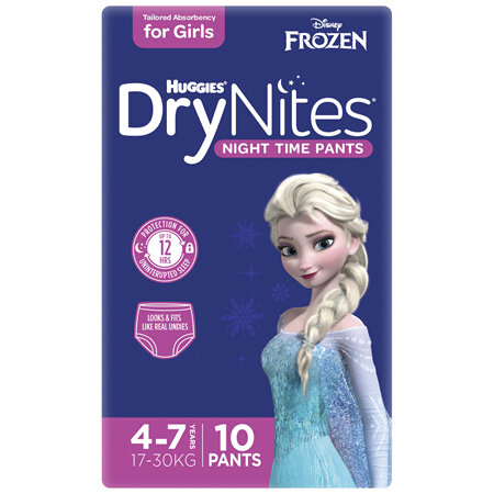 Huggies DryNites Night Time Pants for Girls 4-7 Years (17-30kg) 10 Pack