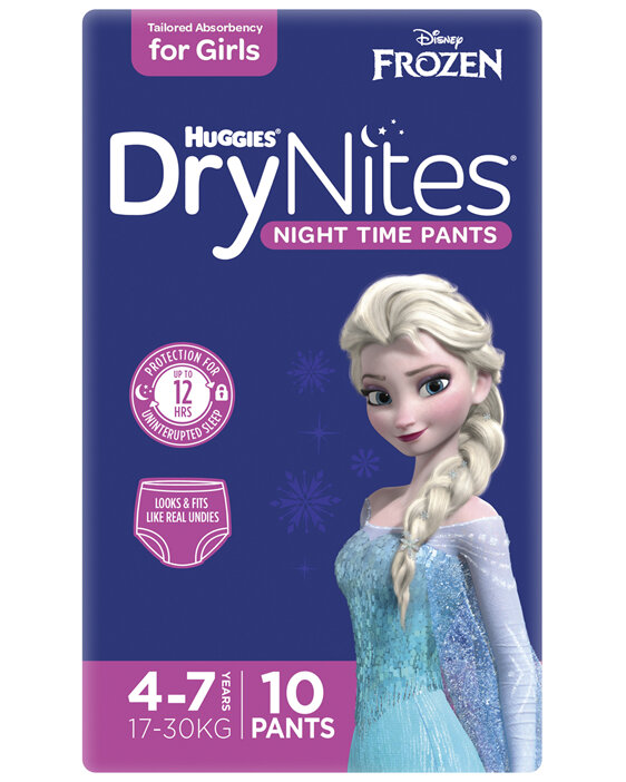 Huggies DryNites Night Time Pants for Girls 4-7 Years (17-30kg) 10 Pack