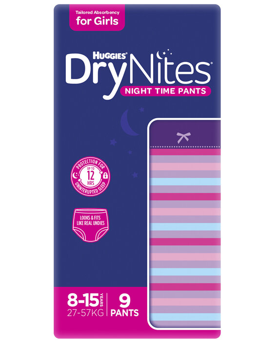 Huggies DryNites Night Time Pants for Girls 8-15 Years (27-57kg) 9 Pack