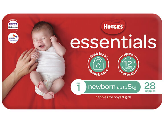 Huggies Essentials Nappies Size 1 (up to 5kg) 28 Pack