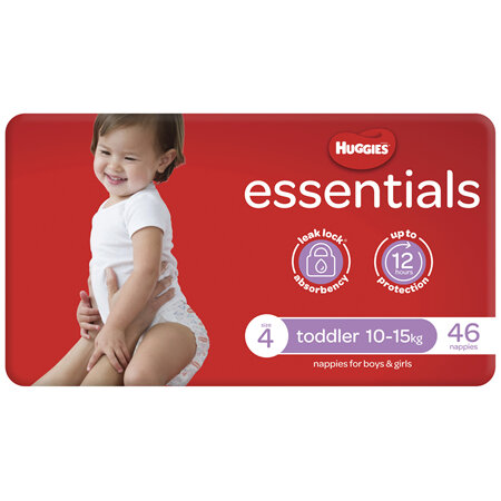 Huggies Essentials Nappies Size 4 (10 - 15kg) 46 Pack