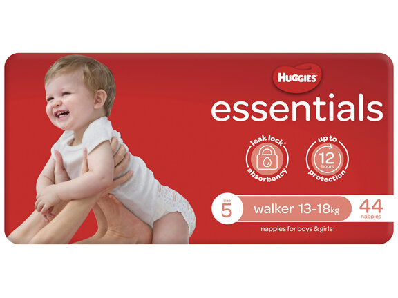 Huggies Essentials Nappies Size 5 (13 - 18kg) 44 Pack