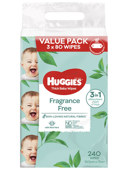 Huggies Fragrance Free Baby Wipes Value Bundle Pack 3X80 PK