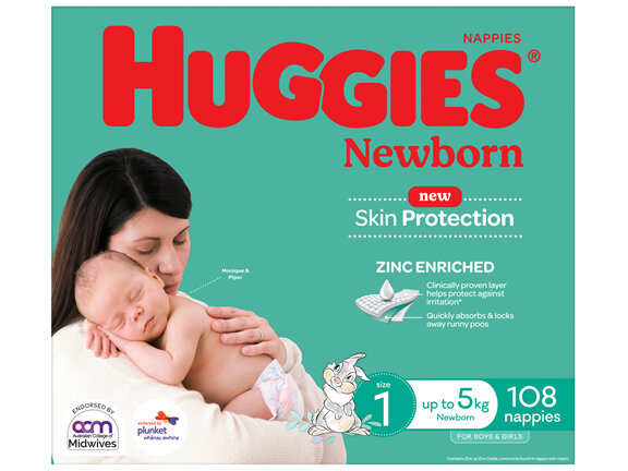 Huggies Newborn Nappies for Boys & Girls Size 1 (up to 5kg) 108 Pack (NZ)