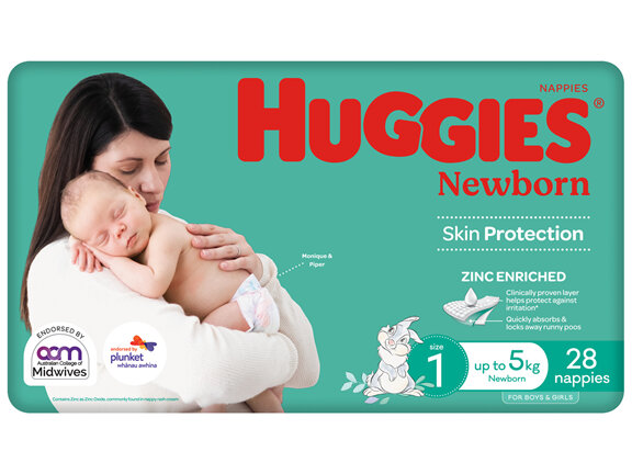 Huggies Newborn Nappies Size 1 (up to 5kg) 28 Pack (NZ)