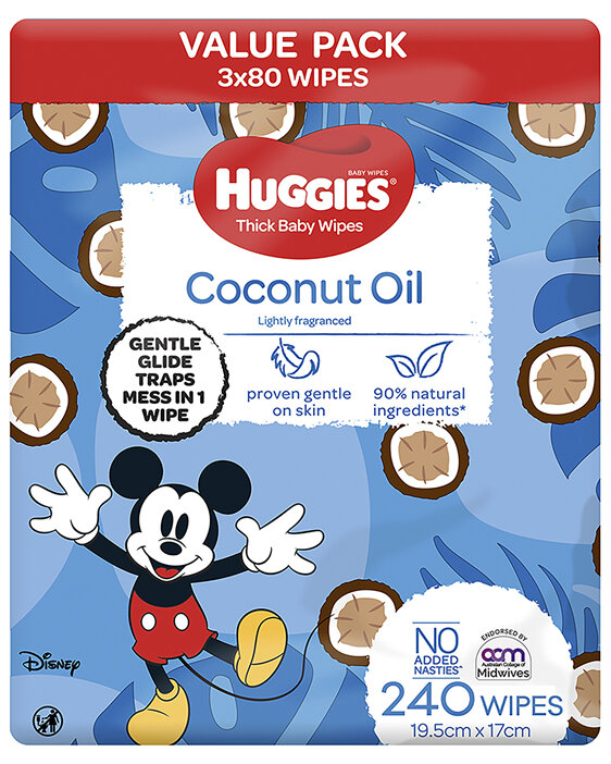 Huggies Thick Baby Wipes Coconut Oil 240 Pack