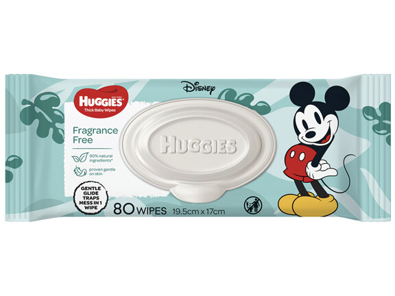 Huggies Thick Baby Wipes Fragrance Free 80 Pack
