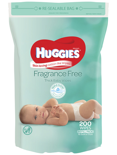 Huggies Thick & Soft Baby Wipes Refill Fragrance-Free 200 Pack