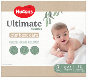 Huggies Ultimate Pure Care Nappies Size 3 (6-11kg) 72 Pack