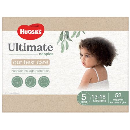 Huggies Ultimate Pure Care Nappies Size 5 (13-18kg) 52 Pack