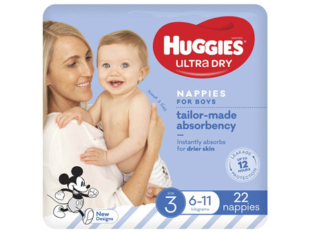 Huggies Ultra Dry Nappies Boys Size 3 (6-11kg) 22 Pack