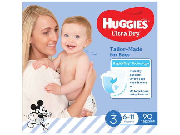 Huggies Ultra Dry Nappies Boys Size 3 (6-11kg) 90 Pack