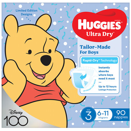 Huggies Ultra Dry Nappies Boys Size 3 (6-11kg) 90 Pack