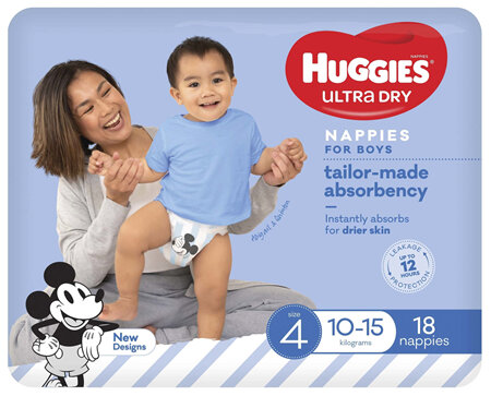Huggies Ultra Dry Nappies Boys Size 4 (10-15kg) 18 Pack