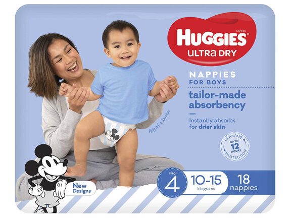 Huggies Ultra Dry Nappies Boys Size 4 (10-15kg) 18 Pack