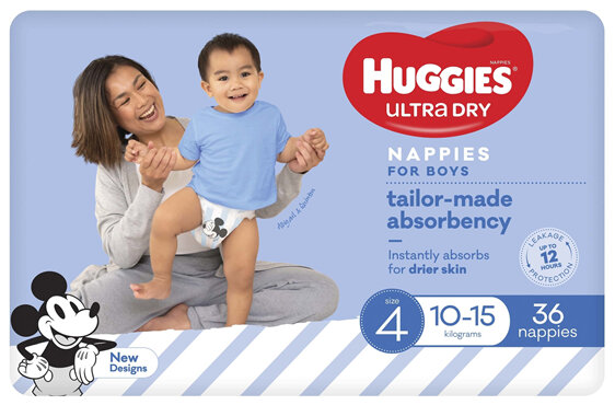Huggies Ultra Dry Nappies Boys Size 4 (10-15kg) 36 Pack