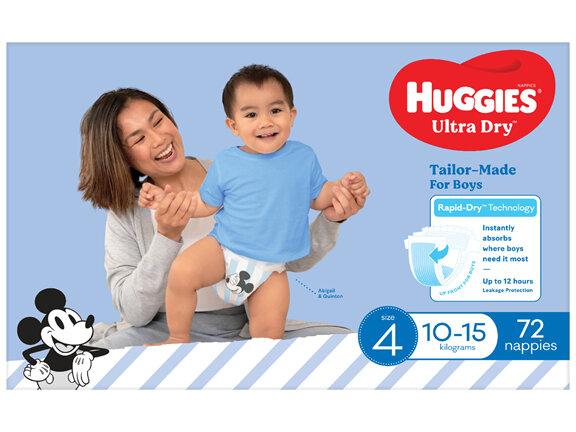 Huggies Ultra Dry Nappies, Boys, Size 4 (10-15kg), 72 Pack (Jumbo)