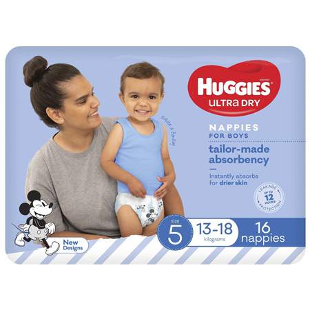 Huggies Ultra Dry Nappies Boys Size 5 (13-18kg) 16 Pack