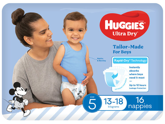 Huggies Ultra Dry Nappies Boys Size 5 (13-18kg) 16 Pack