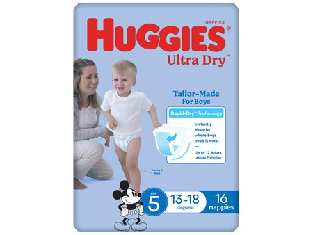 Huggies Ultra Dry Nappies Boys Size 5 (13-18kg) 16 Pack