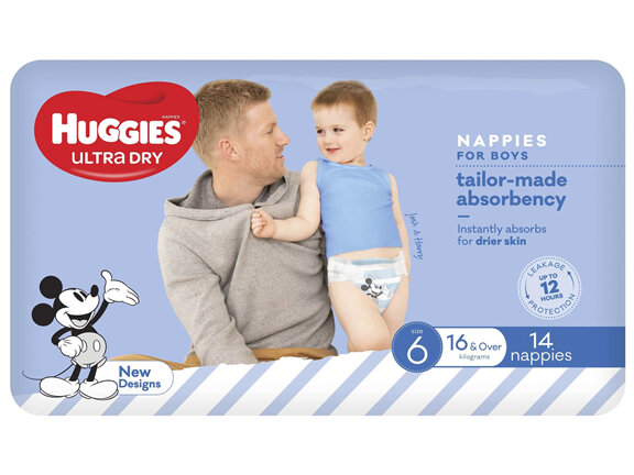 Huggies Ultra Dry Nappies Boys Size 6 Junior (16kg+) 14 Pack