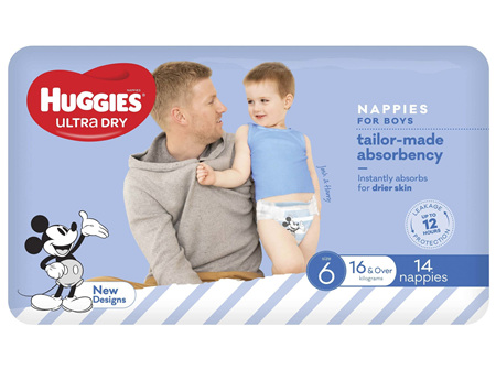 Huggies Ultra Dry Nappies Boys Size 6 Junior (16kg+) 14 Pack