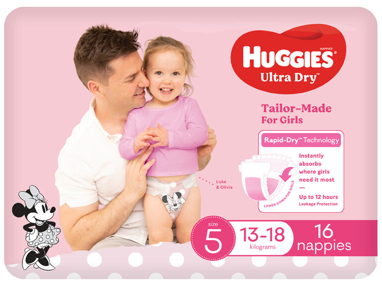 Huggies Ultra Dry Nappies Girl Size 5 (13-18kg) 16 Pack