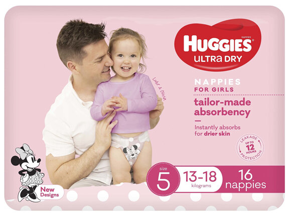 Huggies Ultra Dry Nappies Girl Size 5 (13-18kg) 16 Pack