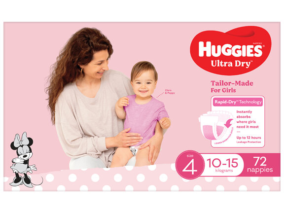 Huggies Ultra Dry Nappies Girls Size 4 (10-15kg) 72 Pack