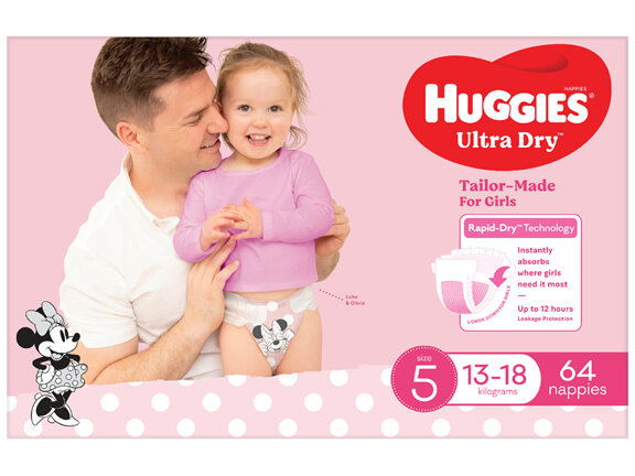 Huggies Ultra Dry Nappies Girls Size 5 (13-18kg) 64 Pack