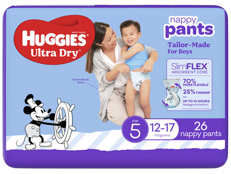 Huggies Ultra Dry Nappy Pants Boys Size 5 (12-17kg) 26 Pack