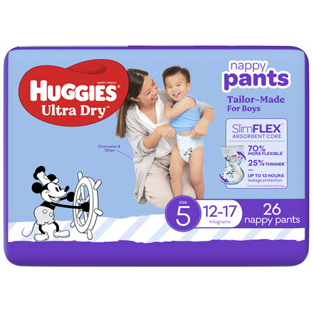 Huggies Ultra Dry Nappy Pants Boys Size 5 (12-17kg) 26 Pack