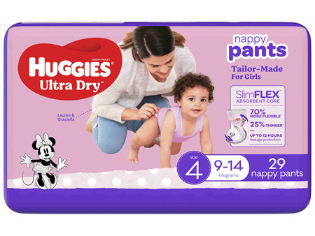Huggies Ultra Dry Nappy Pants Girls Size 4 (9-14kg) 29 Pack