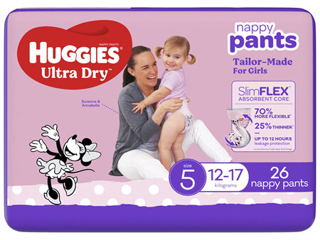 Huggies Ultra Dry Nappy Pants Girls Size 5 (12-17kg) 26 Pack